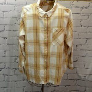 Time & Tru Brown, Tan & White Plaid Button Down Flannel Shirt